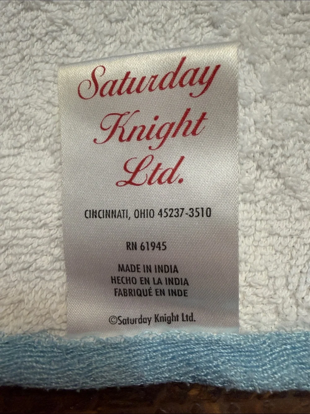 Vintage Saturday Knight Ltd White Blue Trim Cat Washcloth Towel Replacement